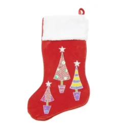 Northlight 20" Red And White Embroidered Velveteen Cuff Christmas Tree Stocking