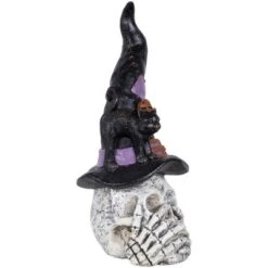 Northlight Skull In Witch Hat With Cat Halloween Decoration - 22.75" -Holiday Decoration Store GUEST 70651766 5fcc 4998 b41a db855cb944c2