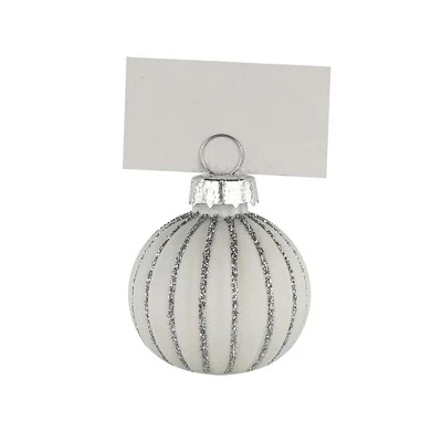 Northlight Glitter Striped Glass Christmas Ornament Place Card Holders - 2" - White - Set Of 6 2 Northlight Glitter Striped Glass Christmas Ornament Place Card Holders - 2" - White - Set Of 6 - Image 2