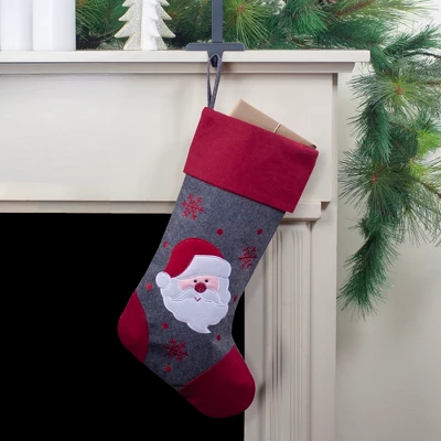 Northlight 19" Gray And Red Embroidered Santa Claus Christmas Stocking 1 Northlight 19" Gray And Red Embroidered Santa Claus Christmas Stocking