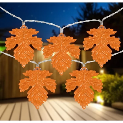Northlight 10-Count Orange LED Fall Harvest Maple Leaf Fairy Lights, 5.5ft, Copper Wire 1 Northlight 10-Count Orange LED Fall Harvest Maple Leaf Fairy Lights, 5.5ft, Copper Wire