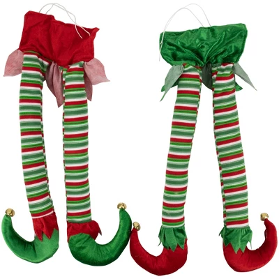 Northlight Striped Plush Elf Legs Christmas Decorations - 19" - Red And Green - Set Of 2 6 Northlight Striped Plush Elf Legs Christmas Decorations - 19" - Red And Green - Set Of 2 - Image 6