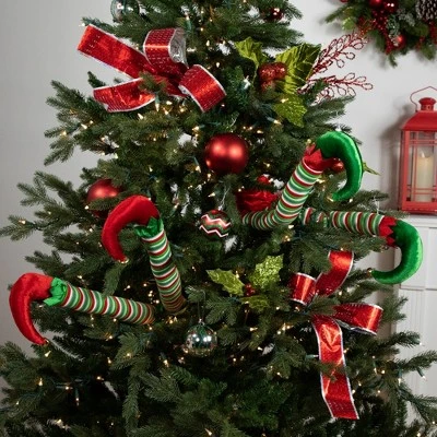 Northlight Striped Plush Elf Legs Christmas Decorations - 19" - Red And Green - Set Of 2 2 Northlight Striped Plush Elf Legs Christmas Decorations - 19" - Red And Green - Set Of 2 - Image 2