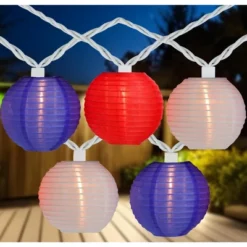 Northlight Patriotic Paper Lantern Patio String Lights - 7.5ft - White Wire - 10ct