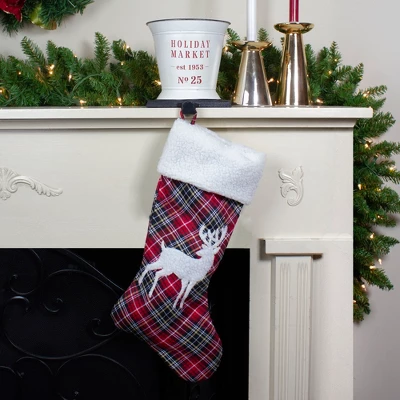 Northlight 20" Black And Red Tartan Reindeer Christmas Stocking With Cuff 1 Northlight 20" Black And Red Tartan Reindeer Christmas Stocking With Cuff