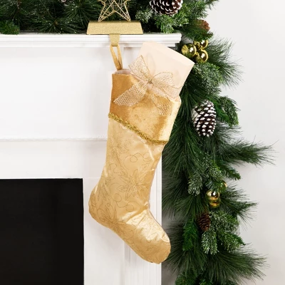 Northlight 20" Gold Glittered Poinsettia Christmas Stocking 1 Northlight 20" Gold Glittered Poinsettia Christmas Stocking