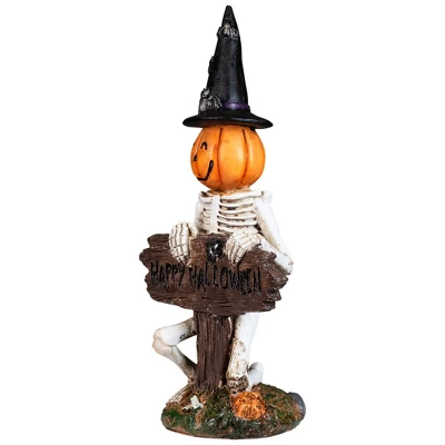 Northlight Jack-O-Lantern Skeleton In Witch's Hat And Happy Halloween Sign - 9.5" 3 Northlight Jack-O-Lantern Skeleton In Witch's Hat And Happy Halloween Sign - 9.5" - Image 3