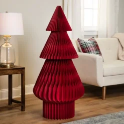 Northlight Tall Foldable Accordion Honeycomb Paper Christmas Tree - 4' - Red