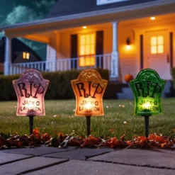 Northlight Lighted R.I.P Tombstone Halloween Outdoor Pathway Markers - 18" - Set Of 3
