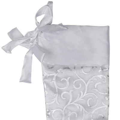 Northlight 19” White And Silver Filigree Christmas Stocking With Bows 2 Northlight 19” White And Silver Filigree Christmas Stocking With Bows - Image 2