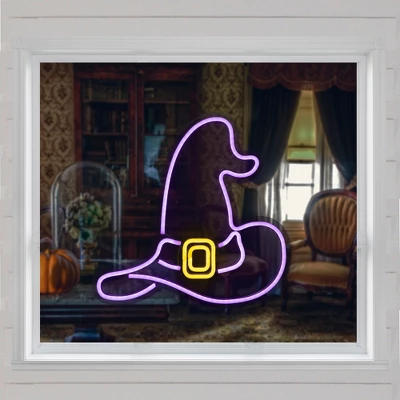 Northlight LED Witch Hat Neon Lighted Halloween Wall Or Window Decoration - 15" - Purple 1 Northlight LED Witch Hat Neon Lighted Halloween Wall Or Window Decoration - 15" - Purple
