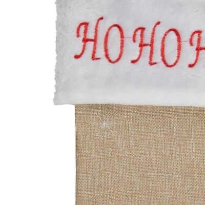 Northlight 19" Beige And Red Burlap "Ho Ho Ho" Santa Claus Christmas Stocking 3 Northlight 19" Beige And Red Burlap "Ho Ho Ho" Santa Claus Christmas Stocking - Image 3