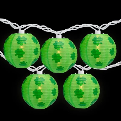 Northlight Shamrock St. Patrick's Day Paper Lantern Patio Lights - Green - 8.5' White Wire - 10ct 1 Northlight Shamrock St. Patrick's Day Paper Lantern Patio Lights - Green - 8.5' White Wire - 10ct