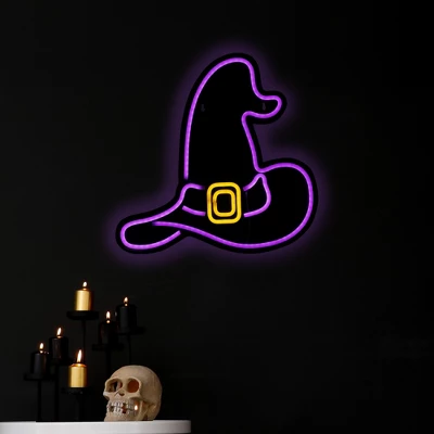 Northlight LED Witch Hat Neon Lighted Halloween Wall Or Window Decoration - 15" - Purple 2 Northlight LED Witch Hat Neon Lighted Halloween Wall Or Window Decoration - 15" - Purple - Image 2