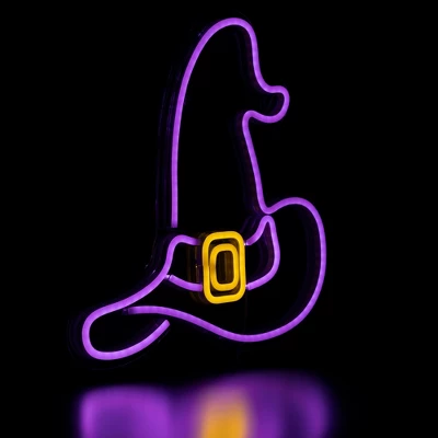 Northlight LED Witch Hat Neon Lighted Halloween Wall Or Window Decoration - 15" - Purple 3 Northlight LED Witch Hat Neon Lighted Halloween Wall Or Window Decoration - 15" - Purple - Image 3