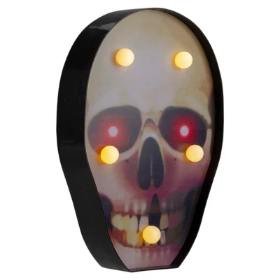 Northlight Lighted Skull Halloween Decoration - 7" - Warm White Lights - Black And Red 2 Northlight Lighted Skull Halloween Decoration - 7" - Warm White Lights - Black And Red - Image 2