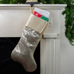 Northlight 22" Golden Metallic Sequined Christmas Stocking With Satin Cuff
