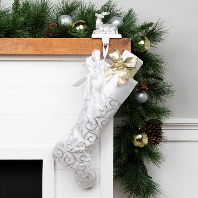 Northlight 19” White And Silver Filigree Christmas Stocking With Bows 1 Northlight 19” White And Silver Filigree Christmas Stocking With Bows