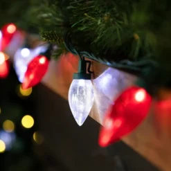 Northlight 25ct Red And Pure White LED C9 Christmas Lights, 16ft Green Wire