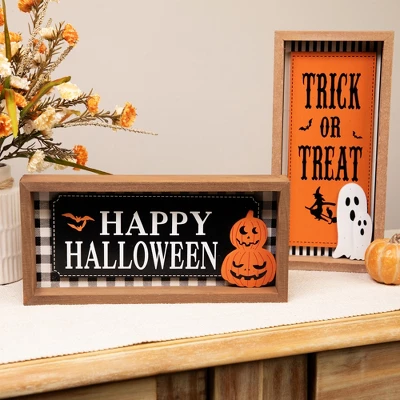 Northlight Happy Halloween Wooden Shadow Box Tabletop Sign - Set Of 2 1 Northlight Happy Halloween Wooden Shadow Box Tabletop Sign - Set Of 2
