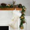 Northlight 20" Cream With Gold Snowflakes Christmas Stocking With Faux Fur Cuff