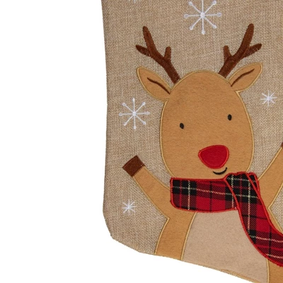 Northlight 19" Burlap Plaid Whimsical Reindeer Waiving Christmas Stocking 2 Northlight 19" Burlap Plaid Whimsical Reindeer Waiving Christmas Stocking - Image 2