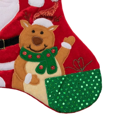 Northlight 20.5" Red And White Glittered Santa Claus And Reindeer Christmas Stocking 4 Northlight 20.5" Red And White Glittered Santa Claus And Reindeer Christmas Stocking - Image 4