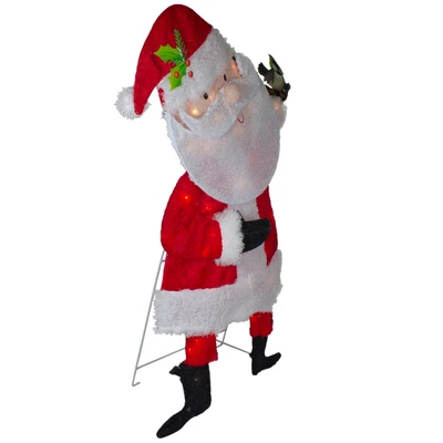 Northlight Lighted Chenille Santa With Bird Outdoor Christmas Decoration - 32" - White Lights 3 Northlight Lighted Chenille Santa With Bird Outdoor Christmas Decoration - 32" - White Lights - Image 3
