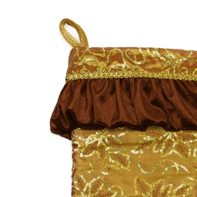 Northlight 19" Gold Sequined Floral Venetian Style Ruffle Cuff Christmas Stocking 2 Northlight 19" Gold Sequined Floral Venetian Style Ruffle Cuff Christmas Stocking - Image 2