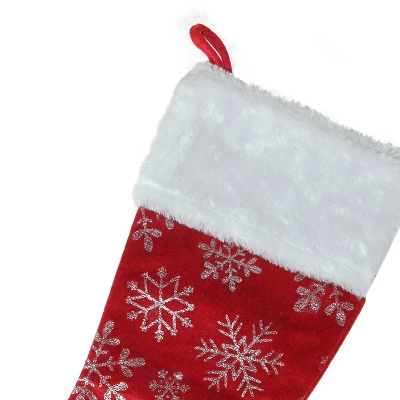 Northlight 20-Inch Red And Silver Glitter Snowflakes Christmas Stocking With A Faux Fur Accent 2 Northlight 20-Inch Red And Silver Glitter Snowflakes Christmas Stocking With A Faux Fur Accent - Image 2