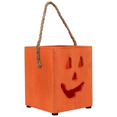 Northlight Small Orange Wood Jack O Lantern Halloween Candle Lantern - 6.25" 3 Northlight Small Orange Wood Jack O Lantern Halloween Candle Lantern - 6.25" - Image 3