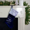 Northlight 19" Navy Blue And Silver Embroidered Happy Stocking With Sequin Cuff