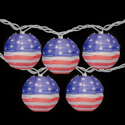 Northlight American Flag Paper Lantern Patriotic Patio Lights - 8.5' - White Wire - 10ct 2 Northlight American Flag Paper Lantern Patriotic Patio Lights - 8.5' - White Wire - 10ct - Image 2