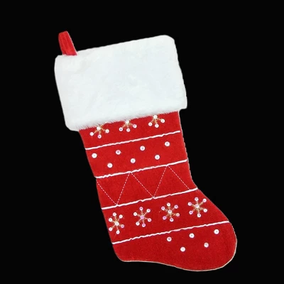 Northlight 19" Red And White Embroidered Snowflake Cuffed Christmas Stocking 1 Northlight 19" Red And White Embroidered Snowflake Cuffed Christmas Stocking