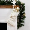 Northlight Polar Bear Faux Fur Christmas Stocking With Pom Poms - 20.5" - White