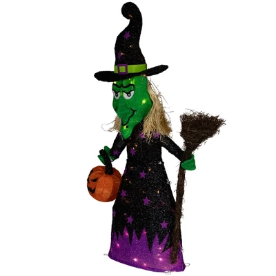 Northlight LED Lighted Witch With Broom Outdoor Halloween Decoration - 39" - Clear Lights 2 Northlight LED Lighted Witch With Broom Outdoor Halloween Decoration - 39" - Clear Lights - Image 2