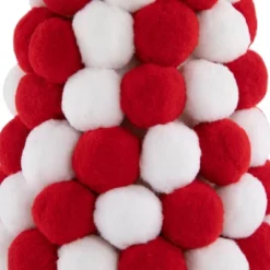 Northlight Pom Pom Cone Tree Christmas Decoration - 13" - White And Red -Holiday Decoration Store GUEST bdfe78a0 3b87 4df7 9233 60767d666015
