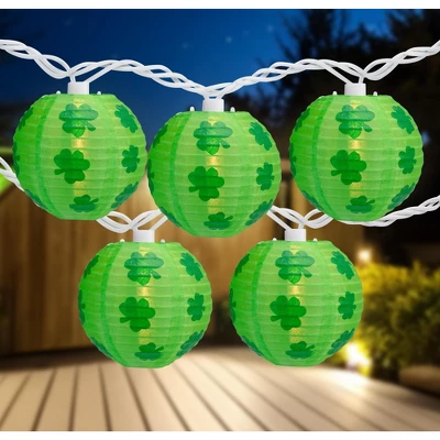 Northlight Shamrock St. Patrick's Day Paper Lantern Patio Lights - Green - 8.5' White Wire - 10ct 2 Northlight Shamrock St. Patrick's Day Paper Lantern Patio Lights - Green - 8.5' White Wire - 10ct - Image 2