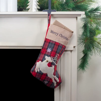 Northlight Plaid Merry Christmas Reindeer Stocking - 19" - Red And Green 1 Northlight Plaid Merry Christmas Reindeer Stocking - 19" - Red And Green