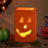 Northlight Large Orange Wood Jack O Lantern Halloween Candle Lantern - 8"