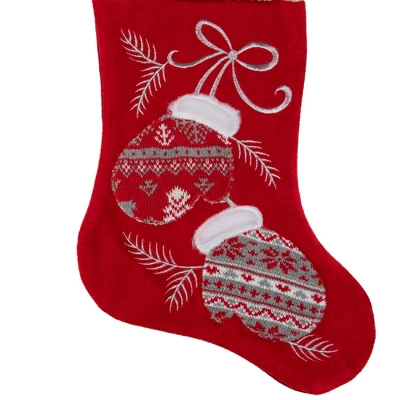 Northlight 20.5-Inch Red And White Winter Mittens Embroidered Christmas Stocking 2 Northlight 20.5-Inch Red And White Winter Mittens Embroidered Christmas Stocking - Image 2