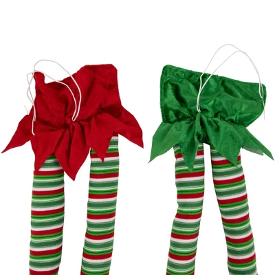 Northlight Striped Plush Elf Legs Christmas Decorations - 19" - Red And Green - Set Of 2 5 Northlight Striped Plush Elf Legs Christmas Decorations - 19" - Red And Green - Set Of 2 - Image 5