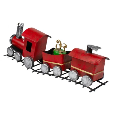 Northlight Triple Car Metal Train Christmas Decoration - 15" - Red And Silver 2 Northlight Triple Car Metal Train Christmas Decoration - 15" - Red And Silver - Image 2