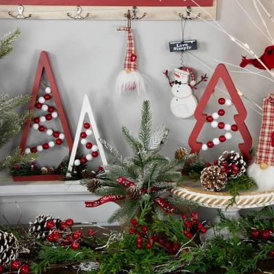 Northlight Set Of 3 Red And White Beaded Christmas Trees Wooden Table Decorations 0.98 FT 1 Northlight Set Of 3 Red And White Beaded Christmas Trees Wooden Table Decorations 0.98 FT
