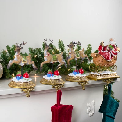 Northlight Santa And Reindeer Christmas Stocking Holders - 9.5" - Set Of 4 1 Northlight Santa And Reindeer Christmas Stocking Holders - 9.5" - Set Of 4