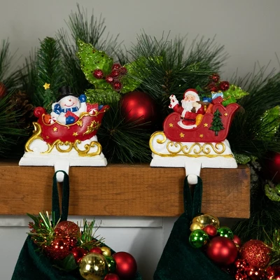 Northlight Santa And Snowman Sleigh Ride Christmas Stocking Holders - 4.25" - Set Of 2 2 Northlight Santa And Snowman Sleigh Ride Christmas Stocking Holders - 4.25" - Set Of 2 - Image 2