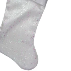 Northlight 22.25" White With Pink Iridescent Glitter Christmas Stocking With Satin Cuff -Holiday Decoration Store GUEST c681e085 db55 4a51 85b2 126c8b5351ec