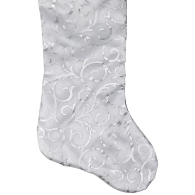 Northlight 19” White And Silver Filigree Christmas Stocking With Bows 3 Northlight 19” White And Silver Filigree Christmas Stocking With Bows - Image 3