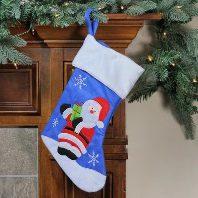 Northlight Embroidered Santa Claus With Gift Christmas Stocking - 15" 1 Northlight Embroidered Santa Claus With Gift Christmas Stocking - 15"