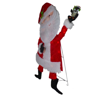 Northlight Lighted Chenille Santa With Bird Outdoor Christmas Decoration - 32" - White Lights 2 Northlight Lighted Chenille Santa With Bird Outdoor Christmas Decoration - 32" - White Lights - Image 2
